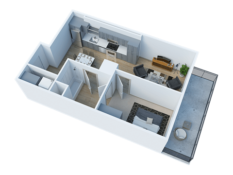 Floor plan for 1 bed, 1 bath, 630 sqft